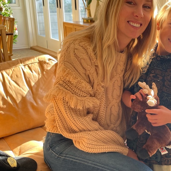 Sadie & Sage Tan Crew Neck Sweater with Ruffle Accents - Picture 8 of 8